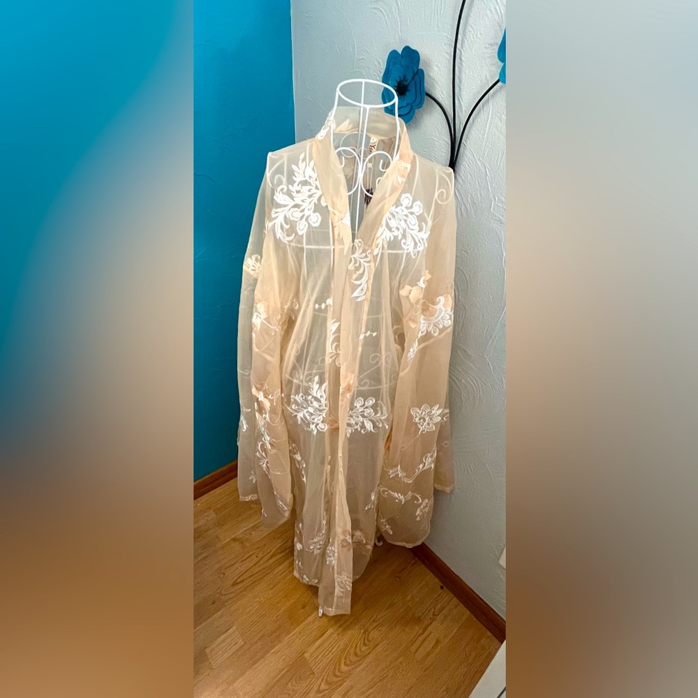 Embroidered long cover. Peach with white size large. NWT